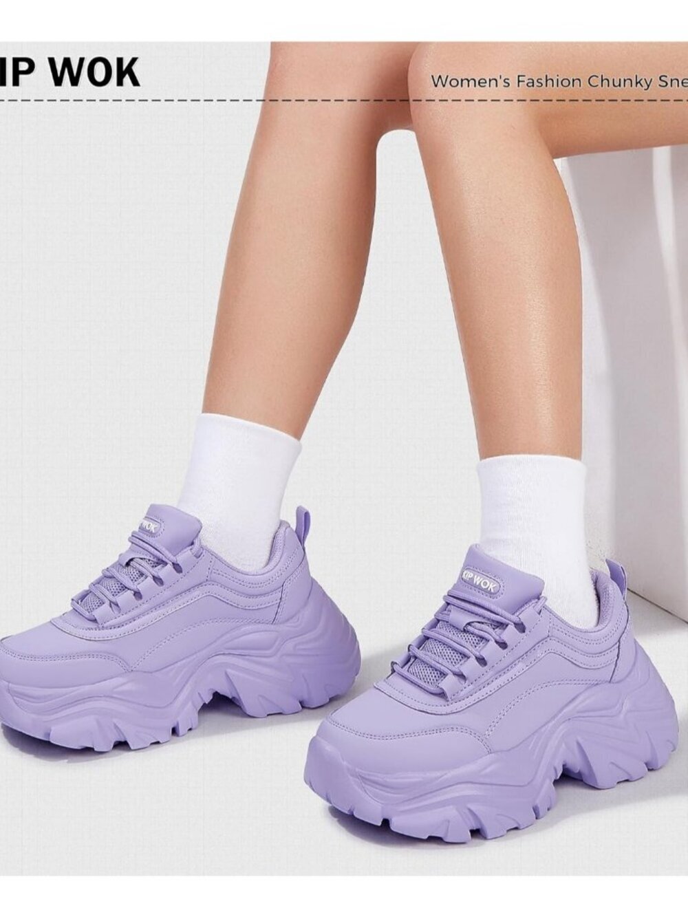 Women's Purple Leather Fashion Platform Comfortable Wedge Walking Sneakers Shoes - Picture 3 of 7